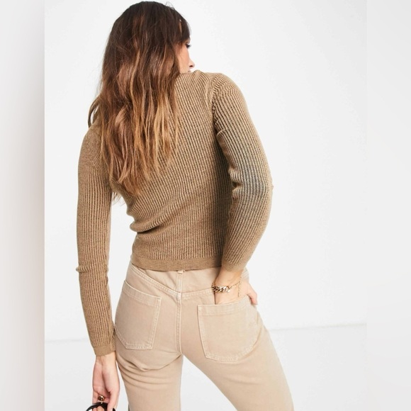 TOPSHOP Knit Twist Cut Out Sweater Top In Camel - Picture 4 of 7